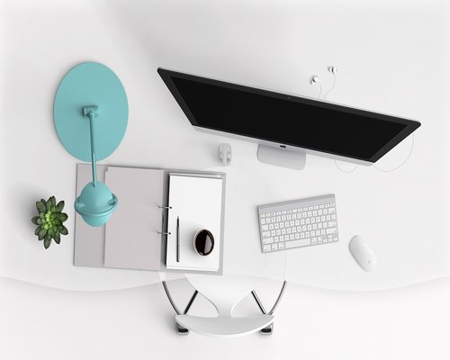 A neat modern office desk representing our workspace